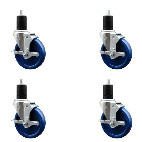 Service Caster 5'' Solid Poly Swivel 1-3/4'' Expanding Stem Caster Set with Brake, 4PK SCC-EX20S514-SPUS-TLB-134-4 - main